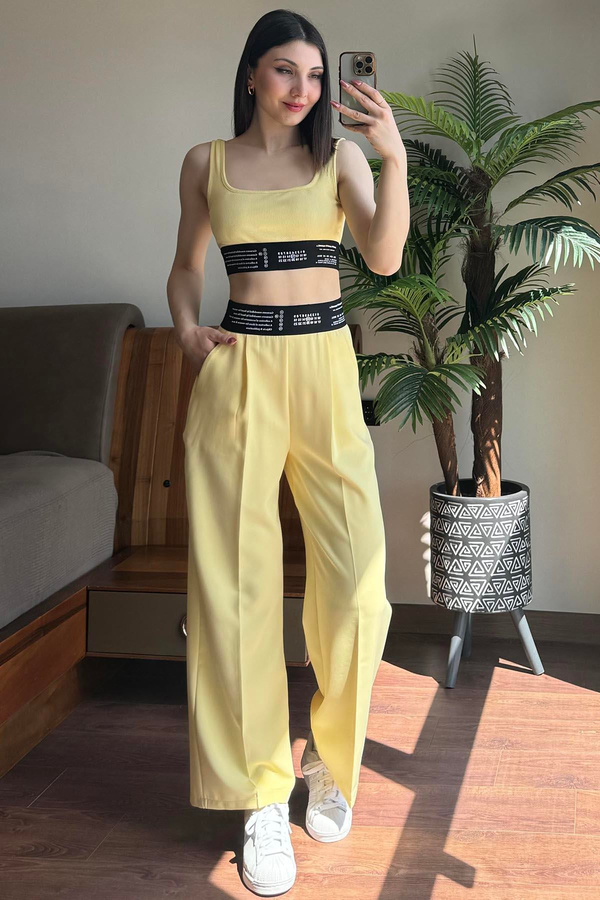 Sarı Lastik Detaylı Pantolon