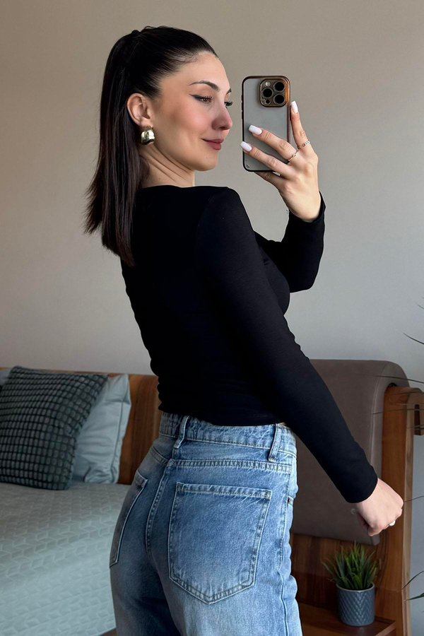 Siyah Buzzy Kumaş Patlı Body