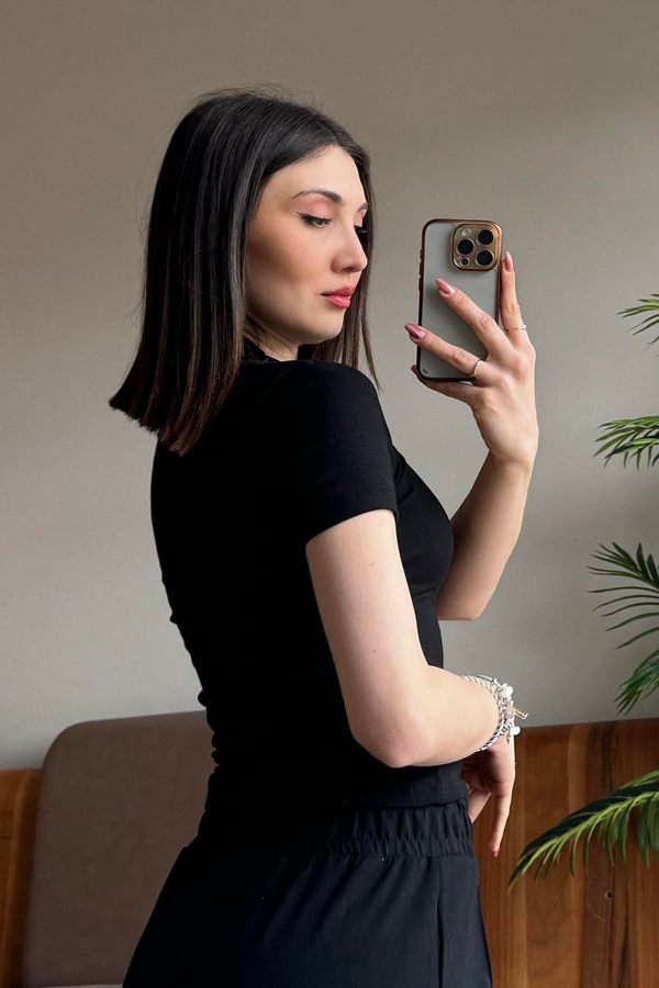 Siyah Soft Touch OYSH Kumaş Kısakollu Modal T Shirt