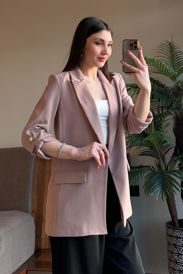 Sütlü Kahve Kol Katlamalı Blazer Ceket
