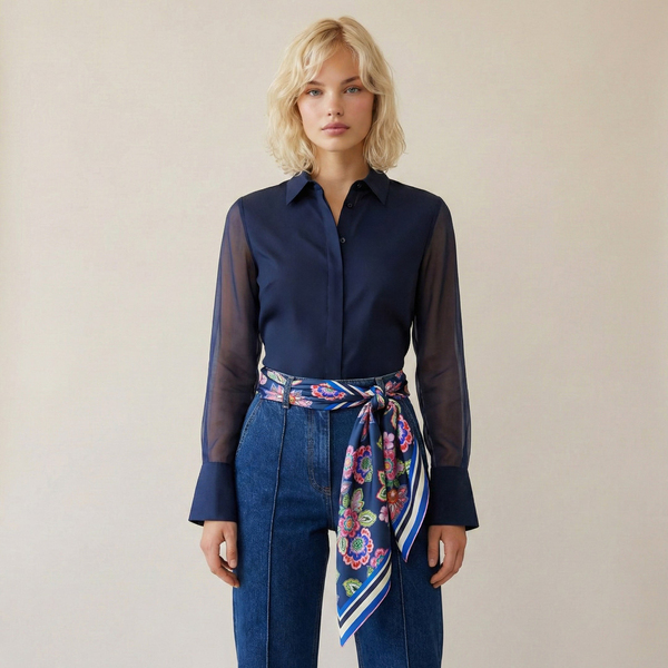 MIDNIGHT BLOOM TWILL İPEK EŞARP