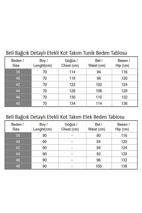 Beli Bağcık Detaylı Etekli Kot Takım Açık Mavi MSV19198