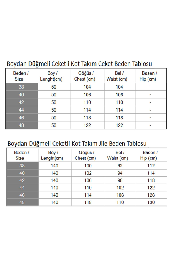 Boydan Düğmeli Ceketli Kot Takım Koyu Mavi M19281
