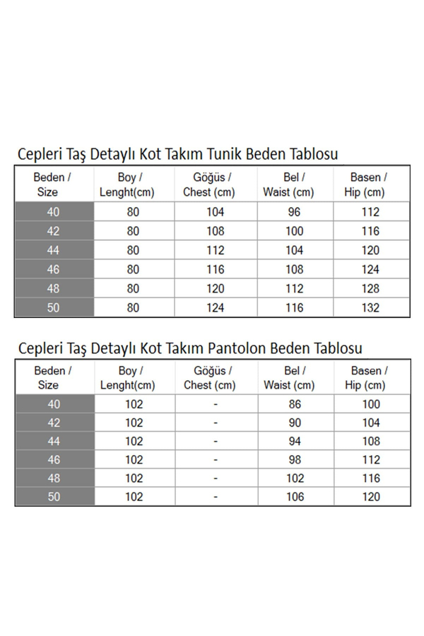Cepleri Taş Detaylı Kot Takım Açık Mavi 19282
