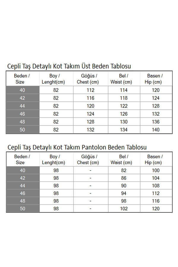 Cepli Taş Detaylı Kot Takım Koyu Mavi 19307