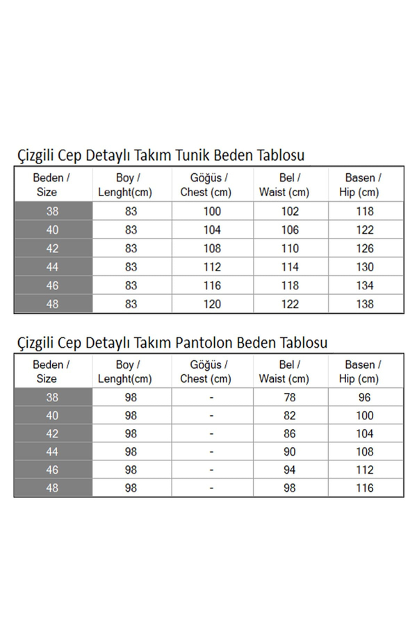 Çizgili Cep Detaylı Takım Mavi 19242