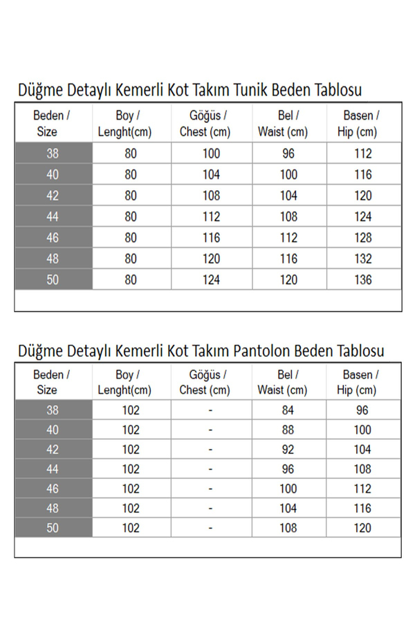 Düğme Detaylı Kemerli Kot Takım Koyu Mavi 19296