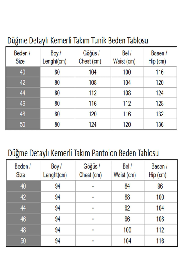 Düğme Detaylı Kemerli Takım Gri 19296