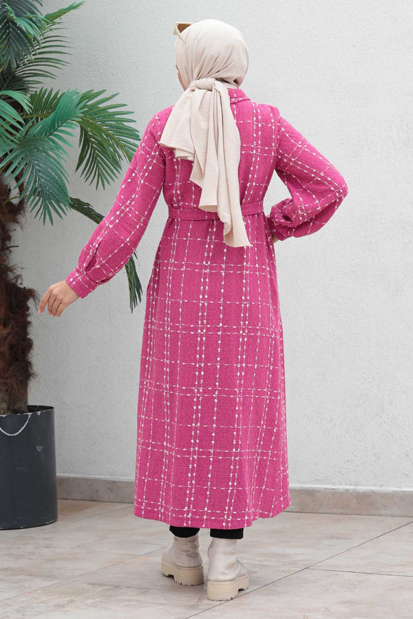 Düğmeli Kaşe Kaban Pembe 19600