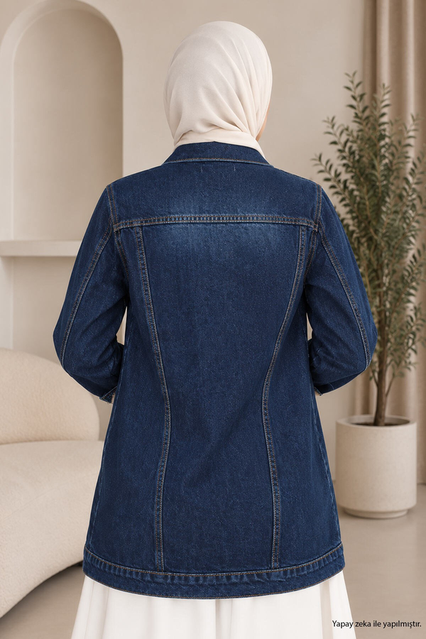 Düğmeli Kot Ceket Koyu Kot 6009