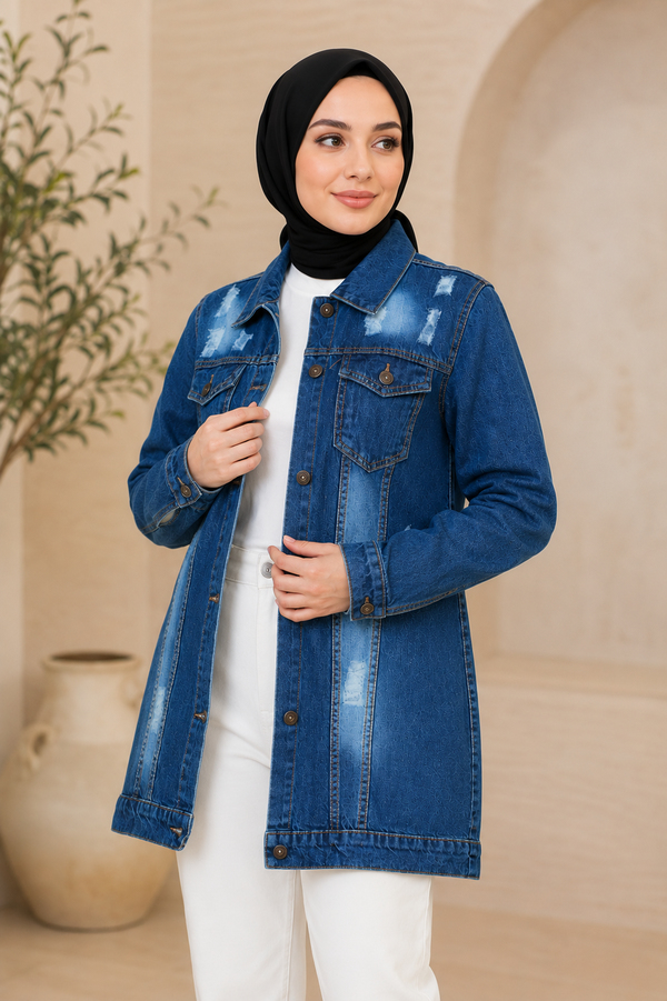 Düğmeli Kot Ceket Koyu Mavi 6096