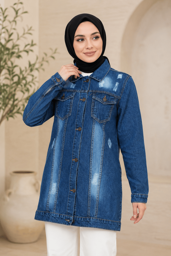 Düğmeli Kot Ceket Koyu Mavi 6096