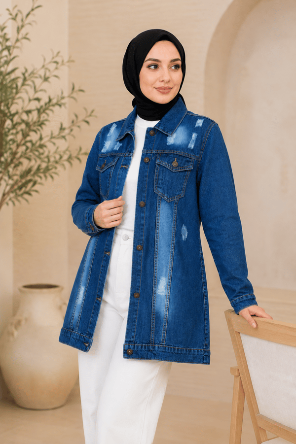 Düğmeli Kot Ceket Koyu Mavi 6096