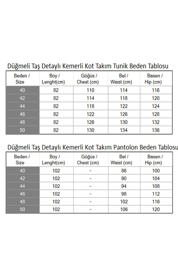 Düğmeli Taş Detaylı Kemerli Kot Takım Açık Mavi 19485