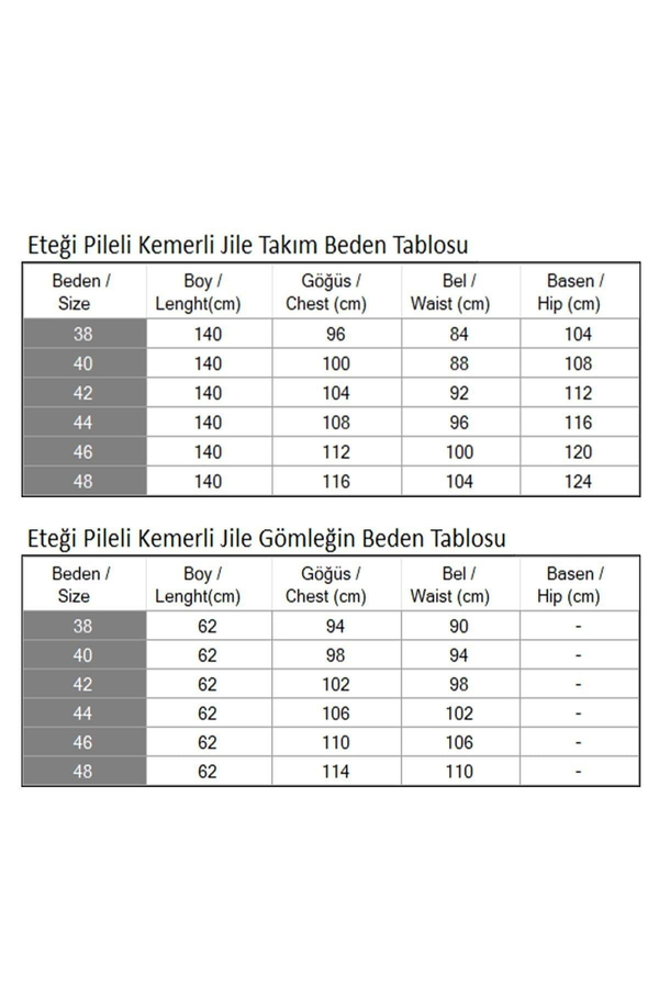 Eteği Pileli Kemerli Jile Takım Taba 19221