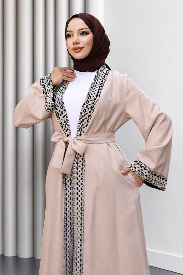 Etnik Desenli Kimono Takım Bej 19251