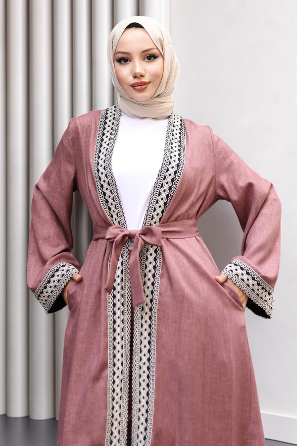 Etnik Desenli Kimono Takım Gül Kurusu 19251
