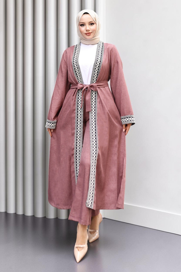 Etnik Desenli Kimono Takım Gül Kurusu 19251