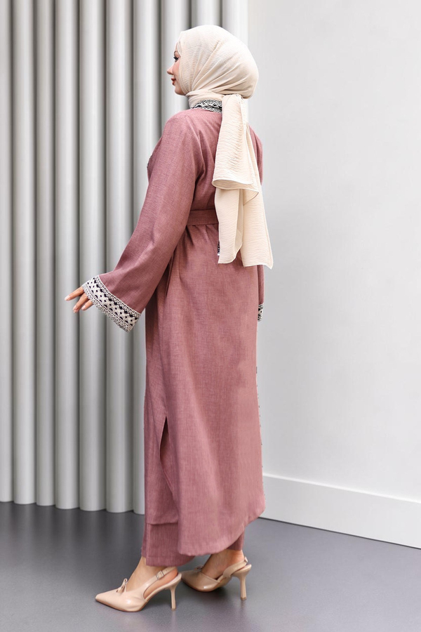 Etnik Desenli Kimono Takım Gül Kurusu 19251