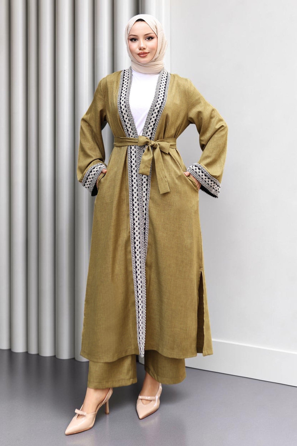 Etnik Desenli Kimono Takım Haki 19251