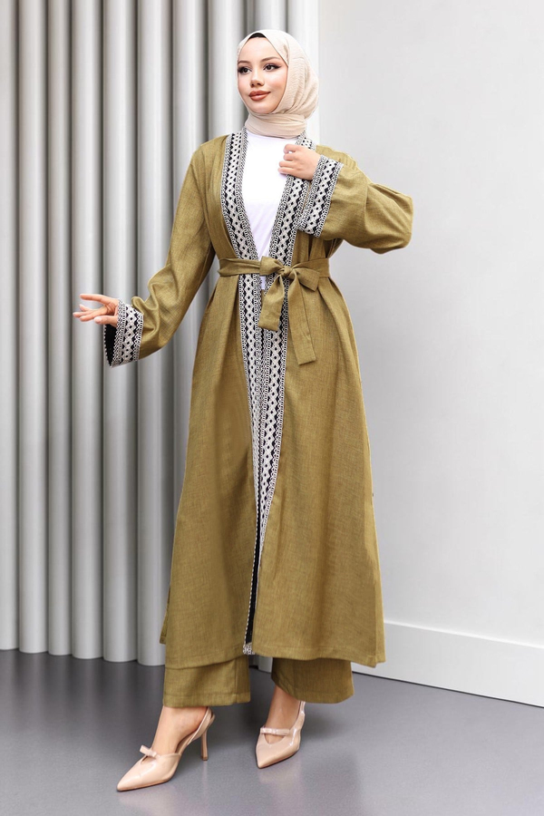Etnik Desenli Kimono Takım Haki 19251