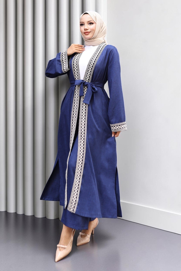Etnik Desenli Kimono Takım İndigo 19251