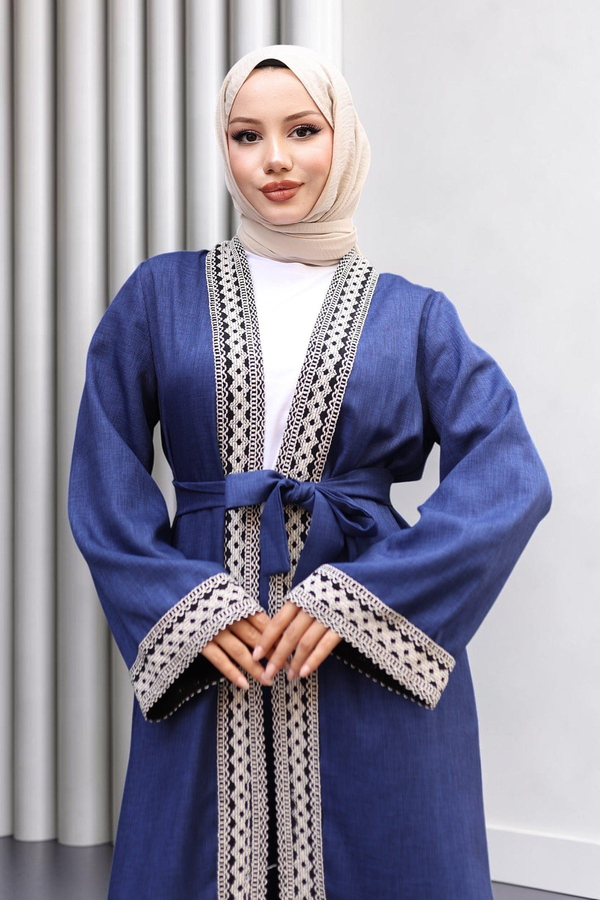 Etnik Desenli Kimono Takım İndigo 19251