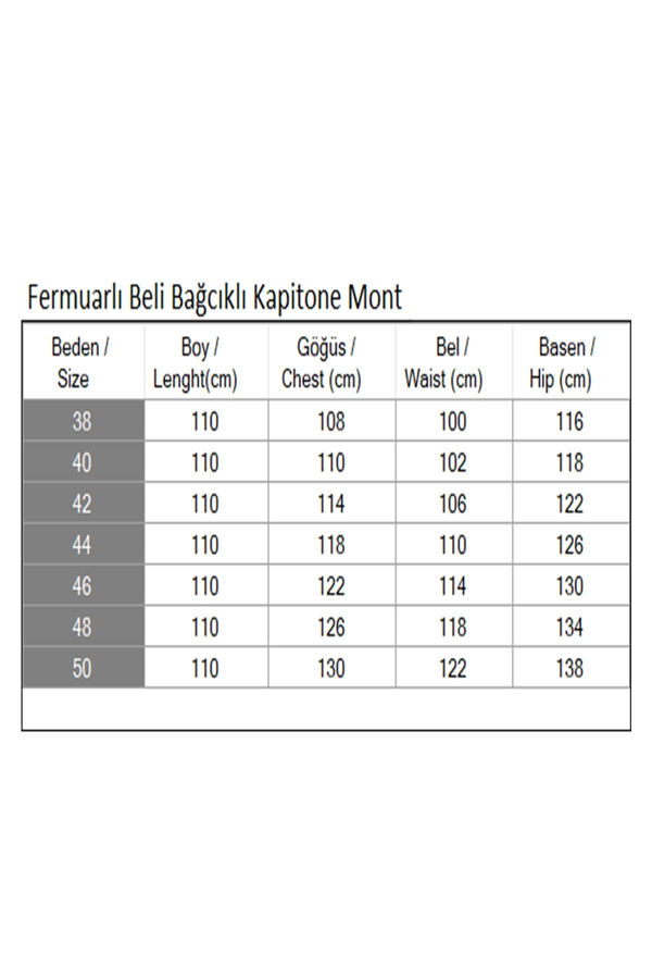 Fermuarlı Beli Bağcıklı Kapitone Mont Lacivert 19283