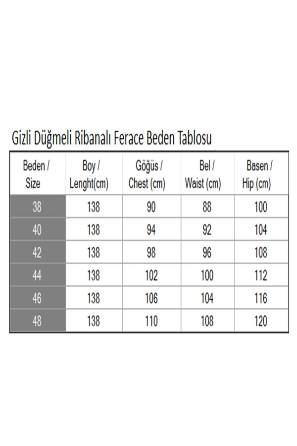 Gizli Düğmeli Ribanalı Ferace İndigo 19214