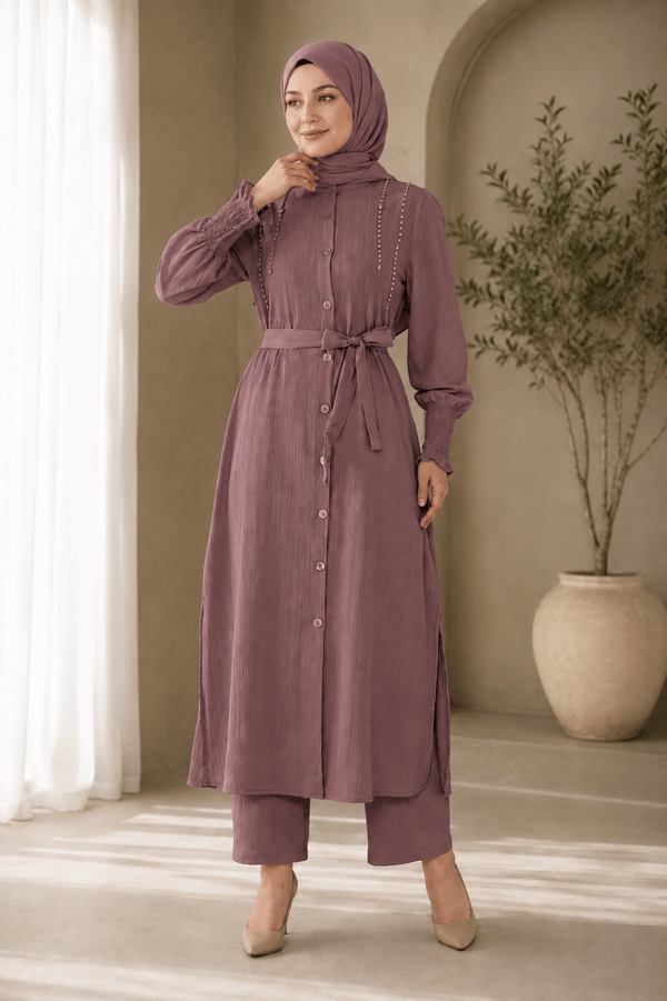 İnci Detaylı Takım Gül Kurusu 19360