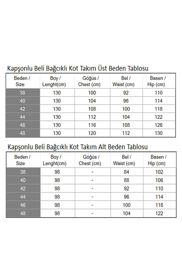 Kapşonlu Beli Bağcıklı Kot Takım Koyu Mavi 19235