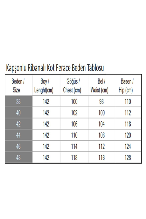 Kapşonlu Ribanalı Kot Ferace Koyu Mavi 19280