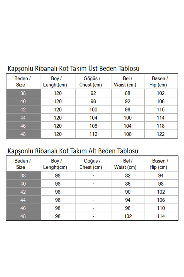 Kapşonlu Ribanalı Kot Takım Açık Mavi 19244