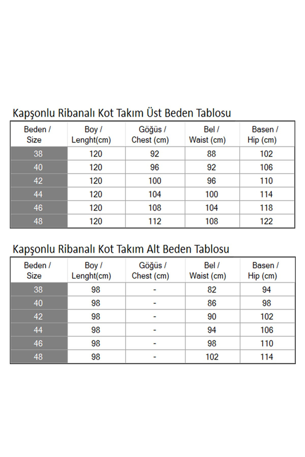 Kapşonlu Ribanalı Kot Takım Koyu Mavi 19244