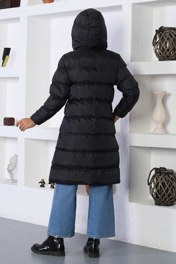 Kapşonlu Şişme Mont Siyah 10361