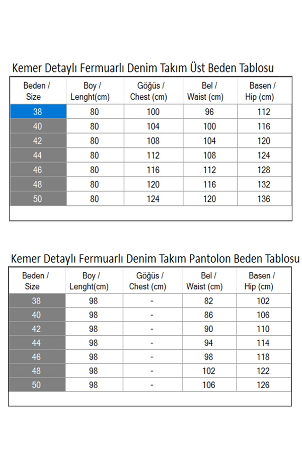 Kemer Detaylı Fermuarlı Denim Takım Koyu Mavi 19298