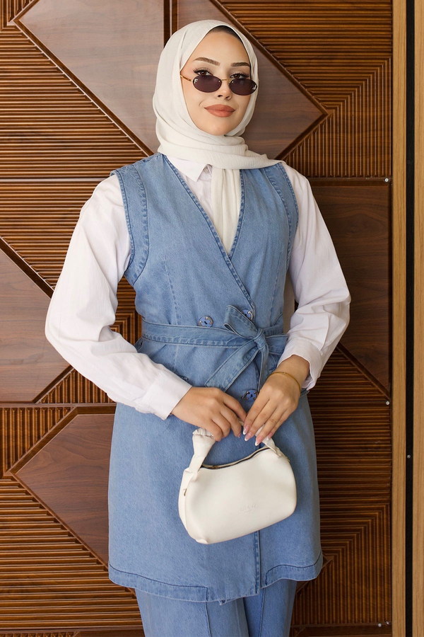 Kemer Detaylı İkili Kot Takım Buz Mavisi 19232