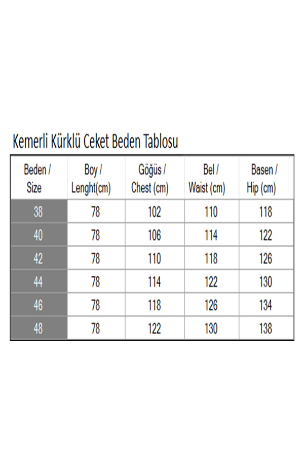 Kemerli Kürklü Ceket Gri 19278