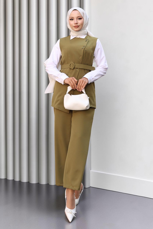 Kemerli Yelek Pantolon Takım Haki 19250