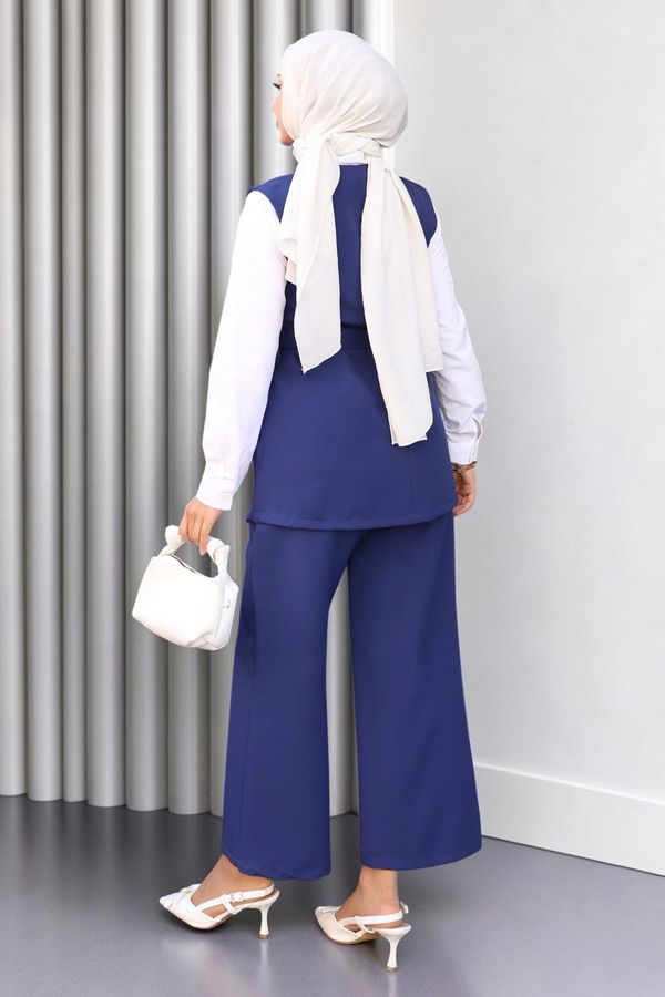 Kemerli Yelek Pantolon Takım İndigo 19250