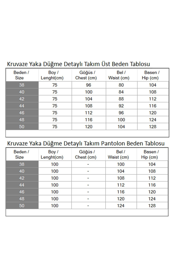 Kruvaze Yaka Düğme Detaylı Takım Siyah 19297