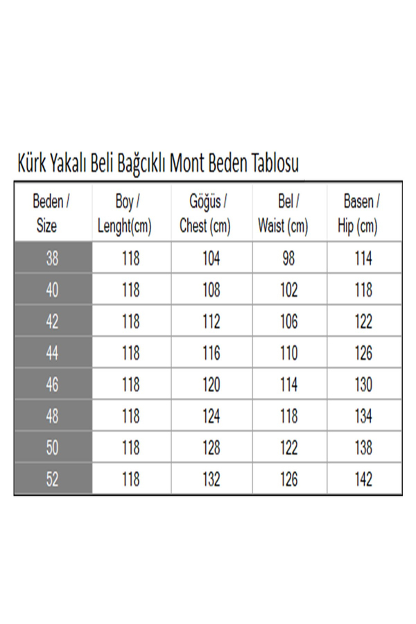 Kürk Yakalı Beli Bağcıklı Mont Bej 19269