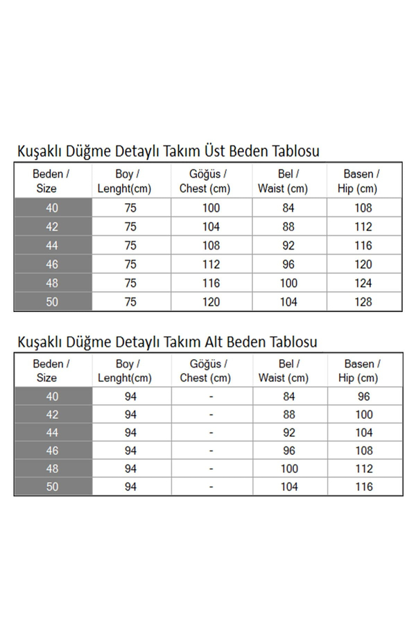 Kuşaklı Düğme Detaylı Takım İndigo 19294