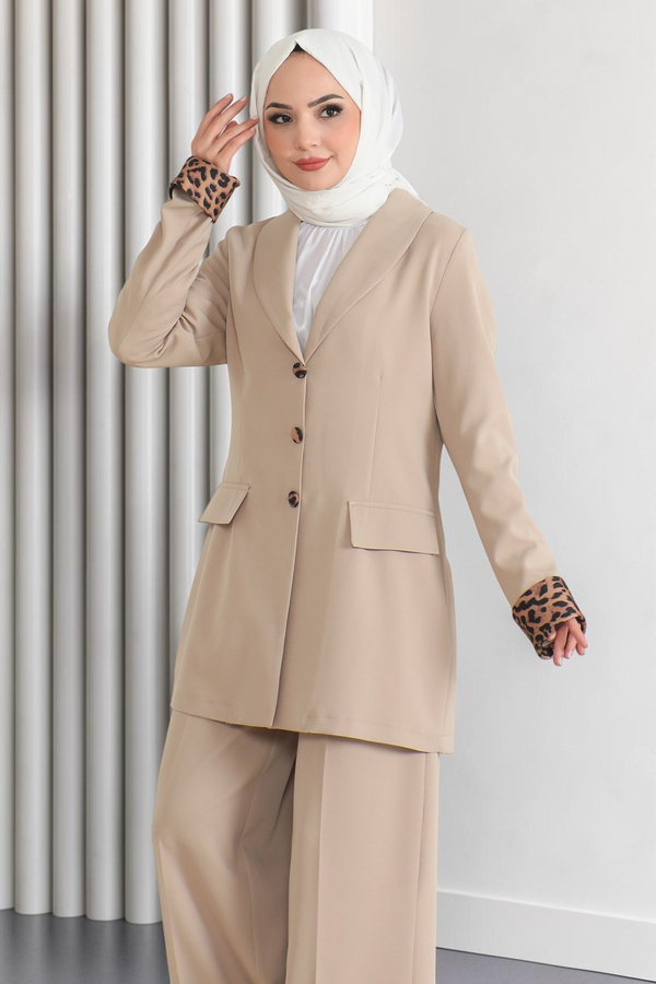Leopar Desenli Takım Bej 19218