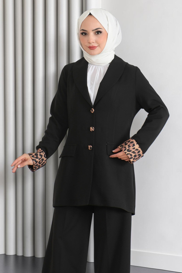 Leopar Desenli Takım Siyah 19218