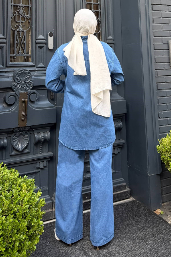 Luna Taş İşlemeli Denim Takım Açık Mavi 19401