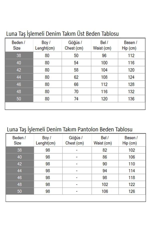 Luna Taş İşlemeli Denim Takım Açık Mavi 19401