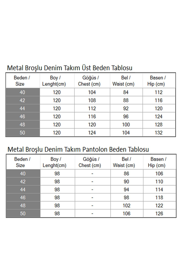 Metal Broşlu Denim Takım Açık Mavi 3007
