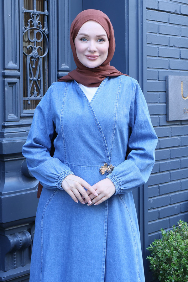 Metal Broşlu Denim Takım Açık Mavi 3007