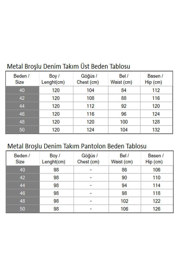 Metal Broşlu Denim Takım Koyu Mavi 3007